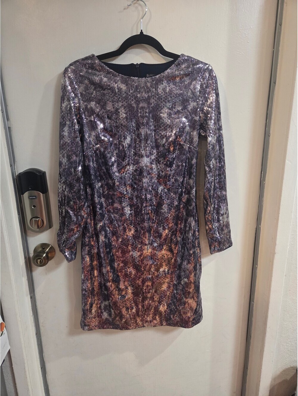 Vince Camuto multicolor sequin long sleeve shift dress size 8